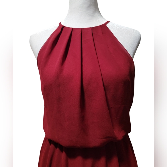 Lush Womens Size XS Elegant Burgundy Halter Flowy Mini Midi Dress Peekaboo Back - Picture 3 of 11